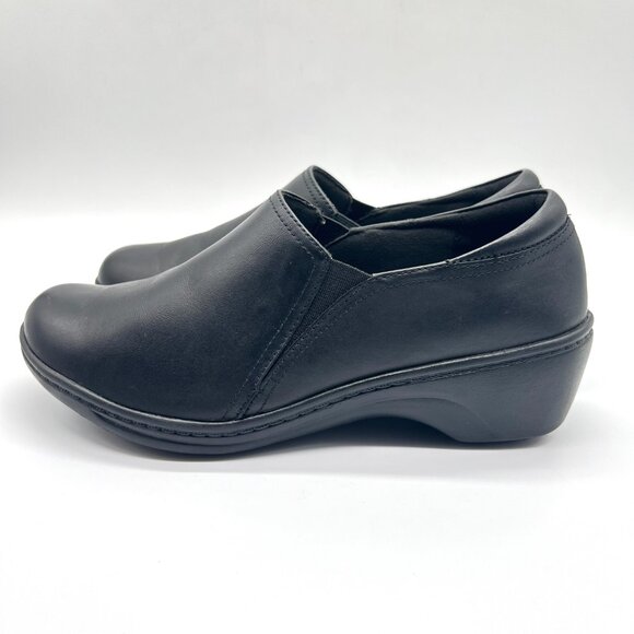 6.5W 6.5 WIDE WIDTH Clarks Black Leather Slip On Work Clogs Shoes - Picture 6 of 14